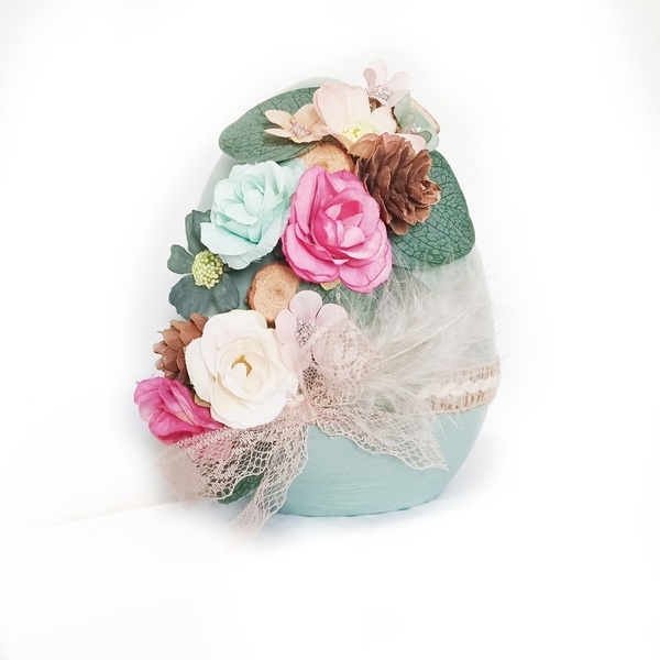 Κεραμικό αυγό ροζ με λουλούδια 18cm. - κορίτσι, λουλούδια, διακοσμητικά, για ενήλικες - 3