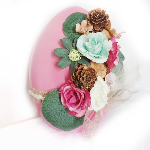 Κεραμικό αυγό ροζ με λουλούδια 18cm. - κορίτσι, λουλούδια, διακοσμητικά, για ενήλικες - 2
