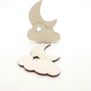 Ξύλινο φεγγάρι σύννεφο - σετ 10 τεμαχίων - ξύλινα διακοσμητικά, υλικά κατασκευών - 2