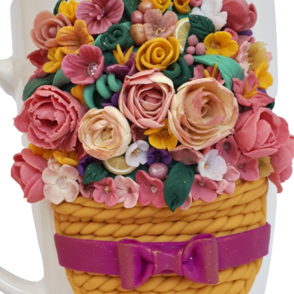 Κούπα από πολυμερικό πηλό διακοσμημένη με Καλάθι λουλουδιών - πηλός, πορσελάνη, κούπες & φλυτζάνια - 2