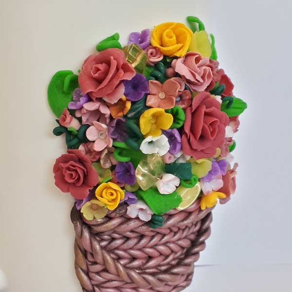 Κούπα από πολυμερικό πηλό διακοσμημένη με Ανοιξιατικο Καλάθι λουλουδιών - πηλός, πορσελάνη, κούπες & φλυτζάνια - 4