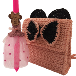 Βρεφικό σετ λαμπάδα "Ροζ ποντικίνα με χειροποίητο τσαντάκι backpack". - κορίτσι, λαμπάδες, για παιδιά, ήρωες κινουμένων σχεδίων, για μωρά