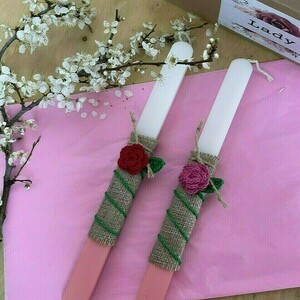 Λαμπάδα ροζ τριαντάφυλλο.. - κορίτσι, λουλούδια, λαμπάδες, για ενήλικες, για εφήβους - 3