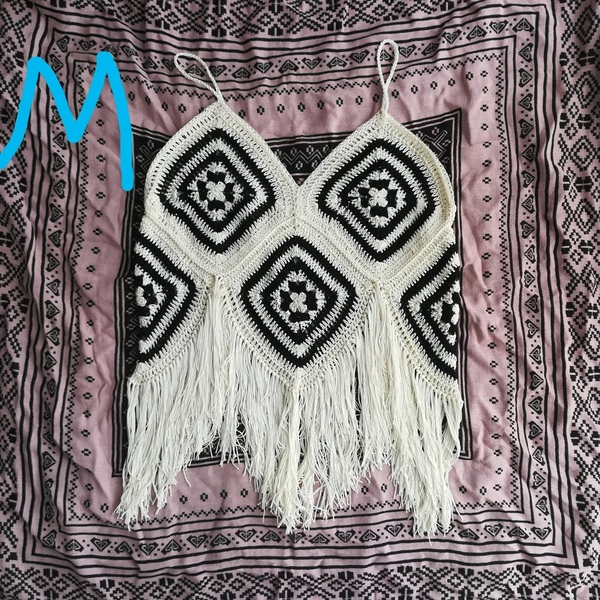 Χειροποίητο πλεκτό boho τοπάκι! - βαμβάκι, crop top, αμάνικες