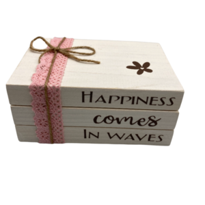 Ξυλινα Βιβλια HAPPINESS COMES IN WAVES σε εκρου χρωμα διαστ. 12,5 x9 x5 - διακοσμητικά, ξύλο, σπίτι