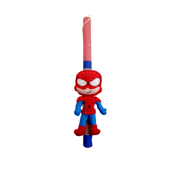 Λαμπάδα με χειροποίητο Spiderman,34 εκατοστά, αρωματική, κόκκινη - αγόρι, λαμπάδες, για παιδιά, σούπερ ήρωες, για μωρά