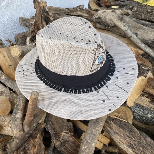 Καπέλο Panama - unisex triangle eye - ζωγραφισμένα στο χέρι, unisex, ψάθινα - 4