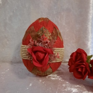 Διακοσμητικό Πασχαλινό αυγό από ύφασμα, σε κόκκινο και χρυσό χρώμα με ύψος 12cm - διακοσμητικά, πασχαλινά αυγά διακοσμητικά, πασχαλινή διακόσμηση, πασχαλινά δώρα - 4
