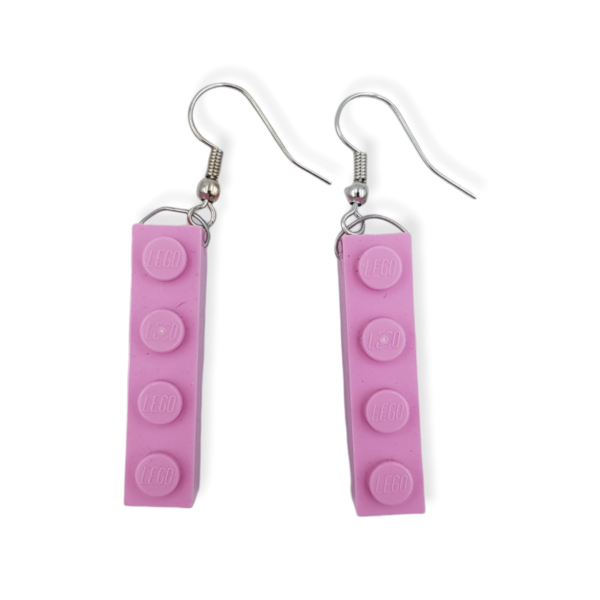Σκουλαρίκια κρεμαστά απο πλαστικά τουβλάκια - Ροζ Ανοιχτό 3.2 x 0.8 εκ. - πλαστικό, κρεμαστά, γάντζος