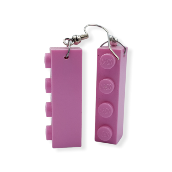 Σκουλαρίκια κρεμαστά απο πλαστικά τουβλάκια - Ροζ Ανοιχτό 3.2 x 0.8 εκ. - πλαστικό, κρεμαστά, γάντζος - 2