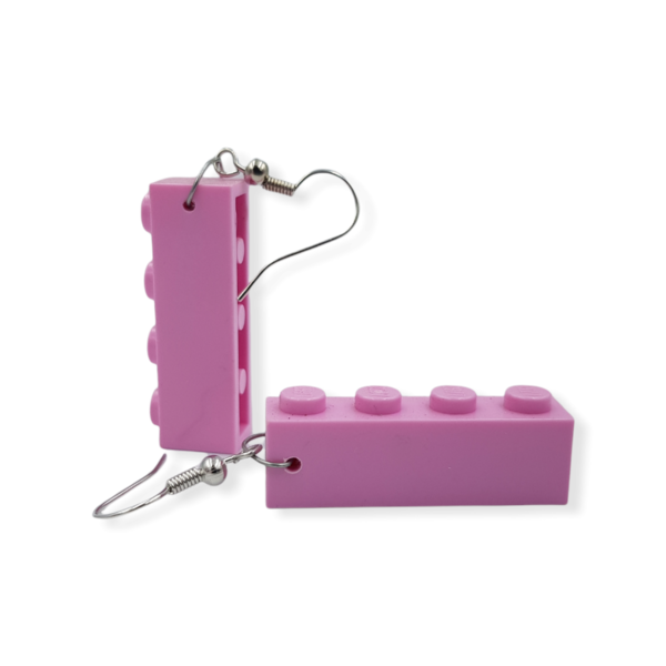 Σκουλαρίκια κρεμαστά απο πλαστικά τουβλάκια - Ροζ Ανοιχτό 3.2 x 0.8 εκ. - πλαστικό, κρεμαστά, γάντζος - 4