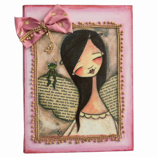 Πασχαλινή λευκή λαμπάδα με ζωγραφισμένο ξύλινο κουτί "Ροζ κορίτσι"- Ύψος λαμπάδας: 20εκ. - κορίτσι, λαμπάδες, για παιδιά, για εφήβους - 4