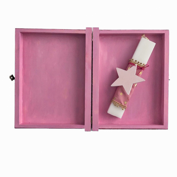 Πασχαλινή λευκή λαμπάδα με ζωγραφισμένο ξύλινο κουτί "Ροζ κορίτσι"- Ύψος λαμπάδας: 20εκ. - κορίτσι, λαμπάδες, για παιδιά, για εφήβους - 5