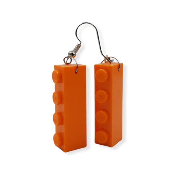Σκουλαρίκια κρεμαστά απο πλαστικά τουβλάκια - Πορτοκαλί 3.2 x 0.8 εκ. - πλαστικό, κορίτσι, κρεμαστά, γάντζος, δώρα γενεθλίων - 5