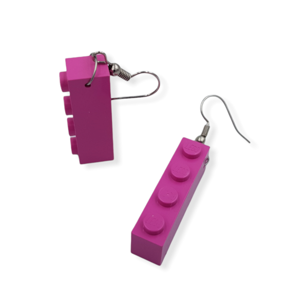 Σκουλαρίκια κρεμαστά απο πλαστικά τουβλάκια - Ροζ 3.2 x 0.8 εκ. - πλαστικό, κρεμαστά, γάντζος, δώρα για γυναίκες - 4