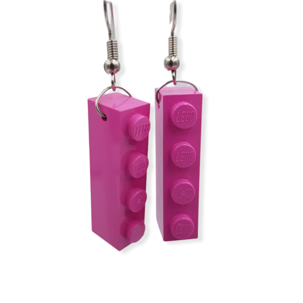 Σκουλαρίκια κρεμαστά απο πλαστικά τουβλάκια - Ροζ 3.2 x 0.8 εκ. - πλαστικό, κρεμαστά, γάντζος, δώρα για γυναίκες - 5