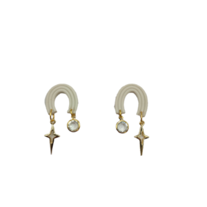 Smiley πολυμερικά σκουλαρίκια με χρυσές λεπτομέρειες - καρφωτά, swarovski, μεγάλα, επιχρυσωμένα, πηλός