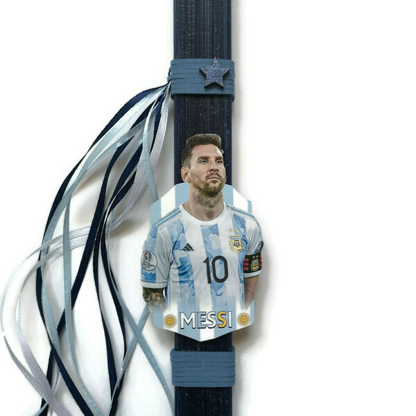 Αρωματική μπλε λαμπάδα με ξύλινη φιγούρα τον Λιονελ Μεσι Messi, 32 εκατοστά - αγόρι, λαμπάδες, για παιδιά, για ενήλικες, για εφήβους - 2