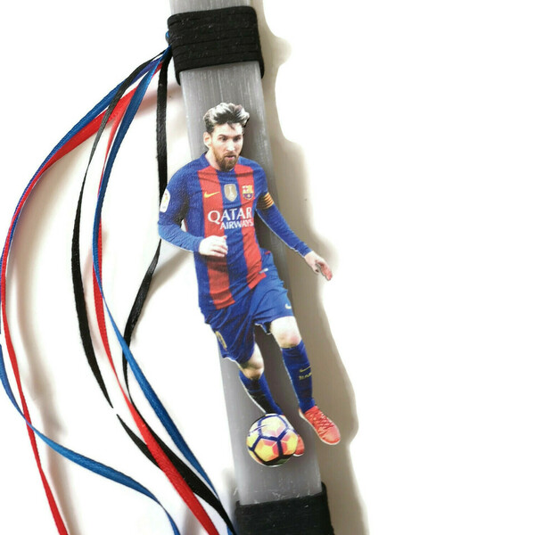 Αρωματική γκρι λαμπάδα με ξύλινη φιγούρα τον Λιονελ Μεσι, Messi, 32 εκατοστά. - αγόρι, λαμπάδες, για παιδιά, για ενήλικες, για εφήβους - 2