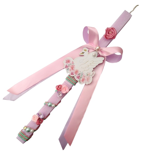 Λαμπάδα για κορίτσι ροζ με floral κύκνο 39cm - κορίτσι, λαμπάδες, για παιδιά