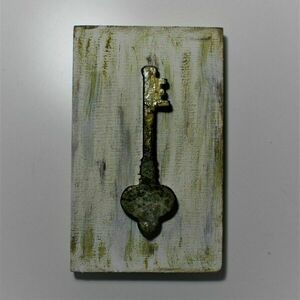 "THE KEY"- ξύλινο διακοσμητικό πινακάκι - 9*15εκ - διακοσμητικά, κλειδί