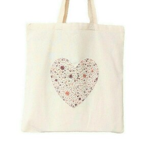 Τσάντα πάνινη tote bag από 100% βαμβακερό ύφασμα κεντημένη στο χέρι, σχέδιο "Heart" - ύφασμα, ώμου, tote, πάνινες τσάντες