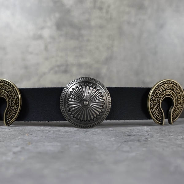 Black leather belt - δέρμα, χειροποίητα - 2