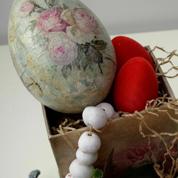 Πασχαλινό αυγό - 12εκ - λουλούδια, φελλός, διακοσμητικά, για ενήλικες - 3