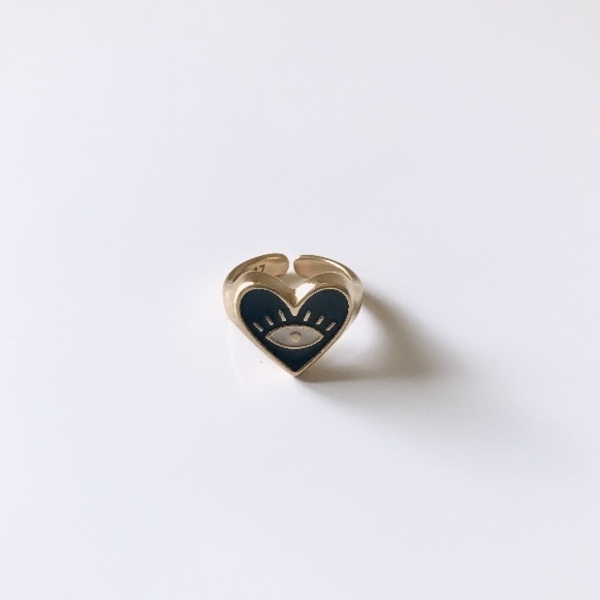 Eye evil ring - ορείχαλκος, καρδιά, boho, μεγάλα, αυξομειούμενα