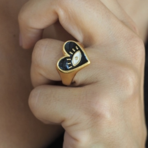 Eye evil ring - ορείχαλκος, καρδιά, boho, μεγάλα, αυξομειούμενα - 3
