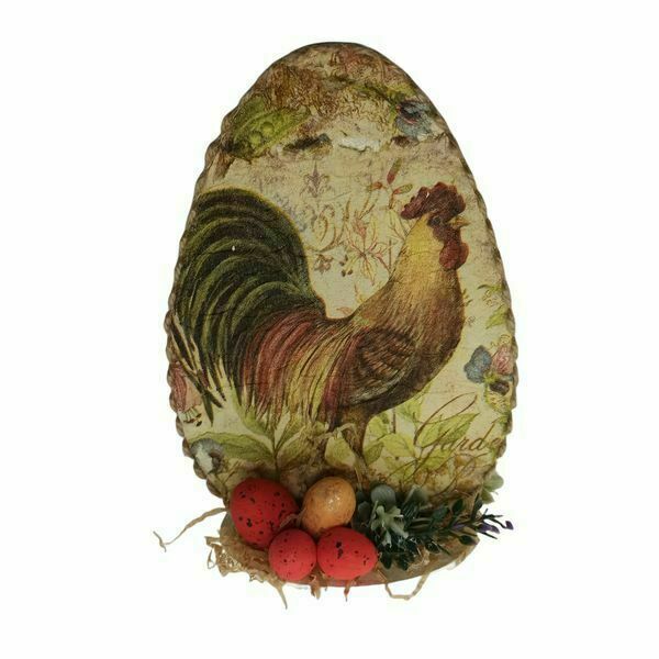 Πασχαλινό ξύλινο αυγό 15εκ με ντεκουπάζ με πετεινό - διακοσμητικά, για παιδιά, για ενήλικες, για εφήβους, ζωάκια