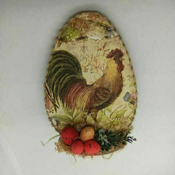 Πασχαλινό ξύλινο αυγό 15εκ με ντεκουπάζ με πετεινό - διακοσμητικά, για παιδιά, για ενήλικες, για εφήβους, ζωάκια - 3