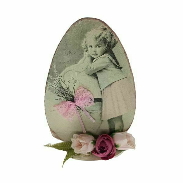Πασχαλινό ξύλινο αυγό 15εκ με ντεκουπάζ με κοριτσακι ροζ φιογκος - κορίτσι, διακοσμητικά, για παιδιά, για ενήλικες, για εφήβους