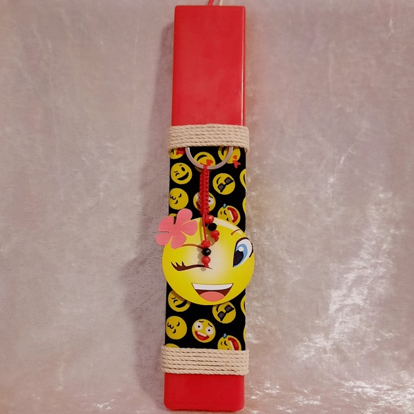Κόκκινη αρωματική λαμπάδα με ξύλινο μπρελόκ φατσουλα . Διαστάσεις λαμπάδας 25x4.5 cm - κορίτσι, λαμπάδες, για παιδιά, για ενήλικες, για εφήβους - 3