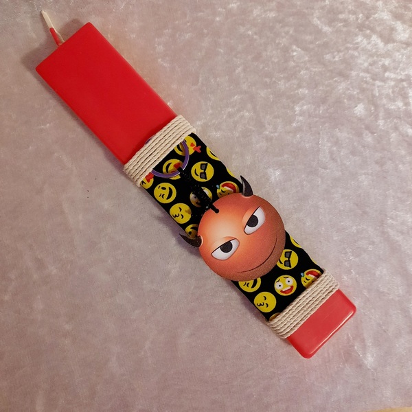 Κόκκινη αρωματική λαμπάδα με ξύλινο μπρελόκ διαβολάκι. Διαστάσεις λαμπάδας 25x4.5 cm - αγόρι, λαμπάδες, για παιδιά, για ενήλικες, για εφήβους - 2