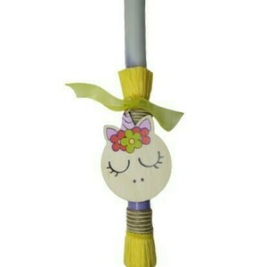 Μόβ λαμπάδα από φυτικό κερί με Μονόκερο /Κορίτσι100gr - λαμπάδες, για παιδιά, για ενήλικες, κορίτσι, μονόκερος