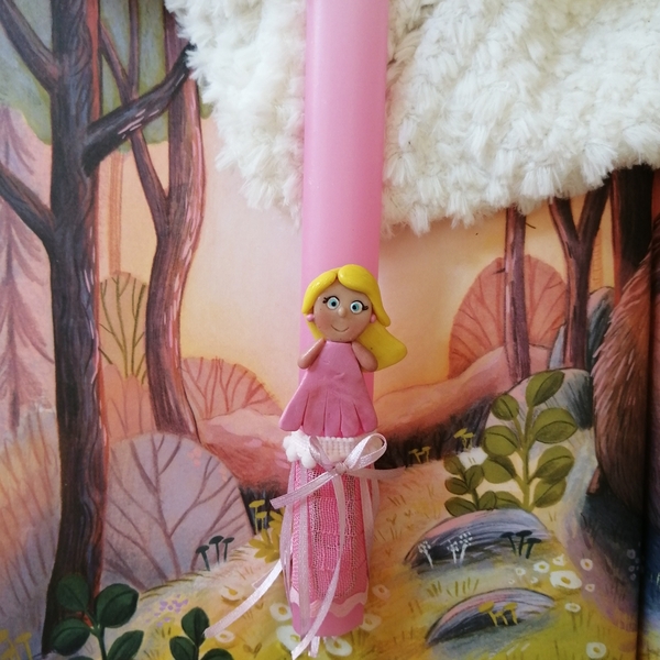πασχαλινό ροζ αρωματικό λαμπαδάκι 22εκ με σελιδοδείκτη κοριτσάκι - λαμπάδες, σελιδοδείκτες, πριγκίπισσα, για παιδιά, για ενήλικες - 3