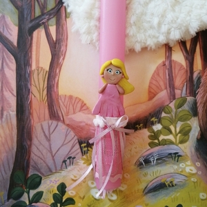 πασχαλινό ροζ αρωματικό λαμπαδάκι 22εκ με σελιδοδείκτη κοριτσάκι - λαμπάδες, σελιδοδείκτες, πριγκίπισσα, για παιδιά, για ενήλικες - 4