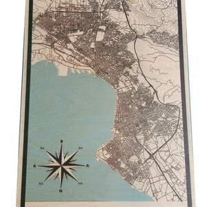 Ξύλινος χάρτης της Θεσσαλονίκης - Διαστάσεων 60 Χ 40 Χ 0,7 cm - διακοσμητικά