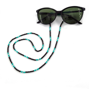 Αλυσίδα γυαλιών με γυάλινες χάντρες μαύρο τυρκουάζ ασημί - αλυσίδες, κορδόνια γυαλιών - 4