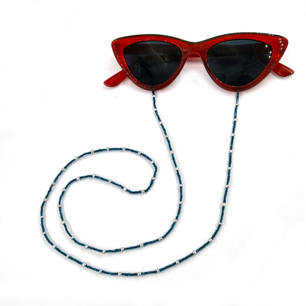 Αλυσίδα γυαλιών με γυάλινες χάντρες μπλε ασημί - αλυσίδες, κορδόνια γυαλιών - 4