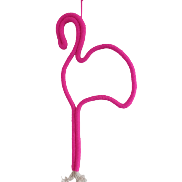 Μακραμέ διακοσμητικό τοίχου φούξια φλαμινγκο. Υψος 46 εκ. Μήκος 19,5 εκ. - μακραμέ, flamingos, διακοσμητικά, 100% βαμβακερό