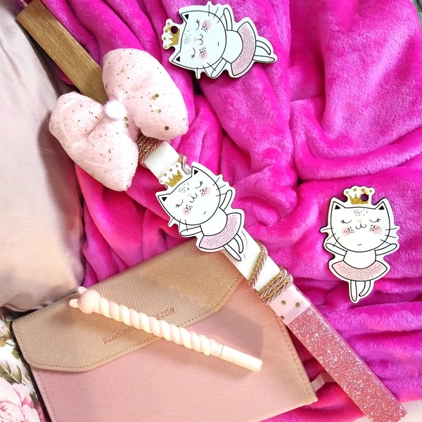 Λαμπάδα για κορίτσι λευκό-ροζ-χρυσό με γατάκι 39cm - κορίτσι, λαμπάδες, για παιδιά, για εφήβους, για μωρά - 2