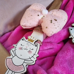 Λαμπάδα για κορίτσι λευκό-ροζ-χρυσό με γατάκι 39cm - κορίτσι, λαμπάδες, για παιδιά, για εφήβους, για μωρά - 5