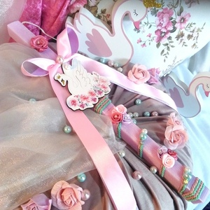 Λαμπάδα για κορίτσι ροζ με floral κύκνο 39cm - κορίτσι, λαμπάδες, για παιδιά - 2