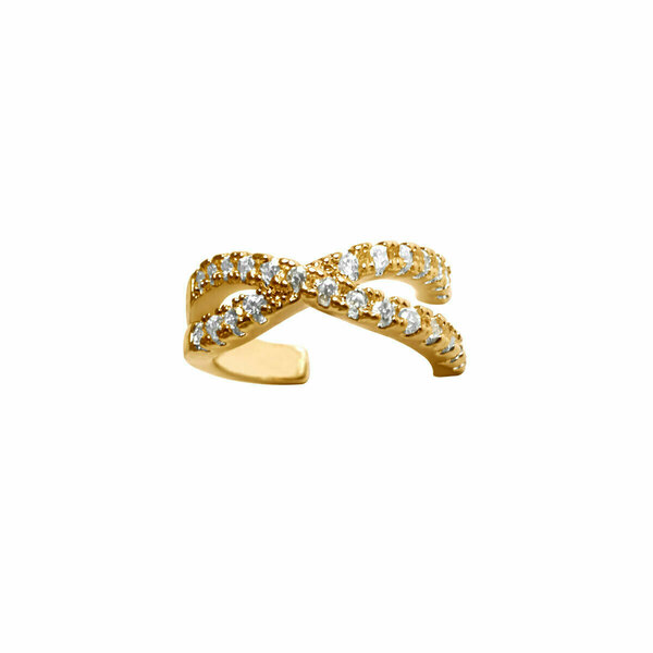 Σκουλαρίκι Επιχρυσωμένο Ear Cuff με Λευκά Ζιργκόν | Χρυσό | EACU1090 - ημιπολύτιμες πέτρες, επιχρυσωμένα, μικρά, ear cuffs, φθηνά