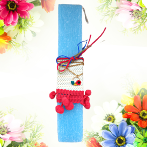 Γαλάζια Λαμπάδα Αρωματική 20cm με floral κολιέ - κορίτσι, λουλούδια, για ενήλικες, για εφήβους - 3