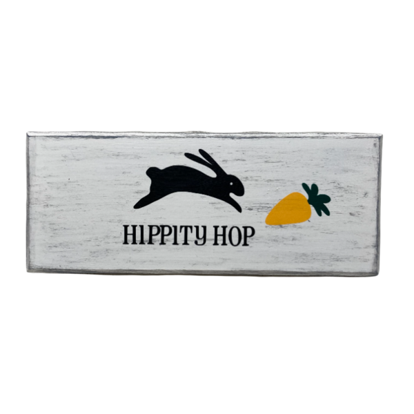 Πασχαλινη Ξυλινη Ασπρη Πινακιδα "HIPPITY HOP" διαστ. 18x7,5 - διακοσμητικά, πασχαλινά δώρα, διακοσμητικό πασχαλινό - 2