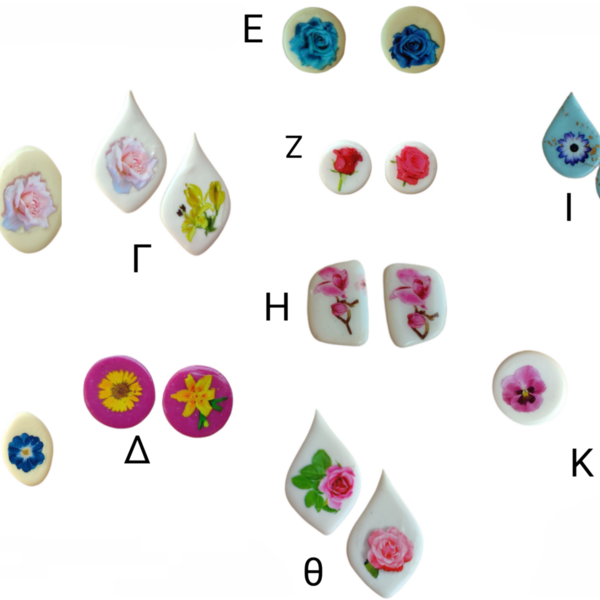 Μικρά πολυμερικά σκουλαρίκια με σχέδιο λουλουδιών. - δάκρυ, πηλός, λουλούδι, καρφωτά, καρφάκι - 2