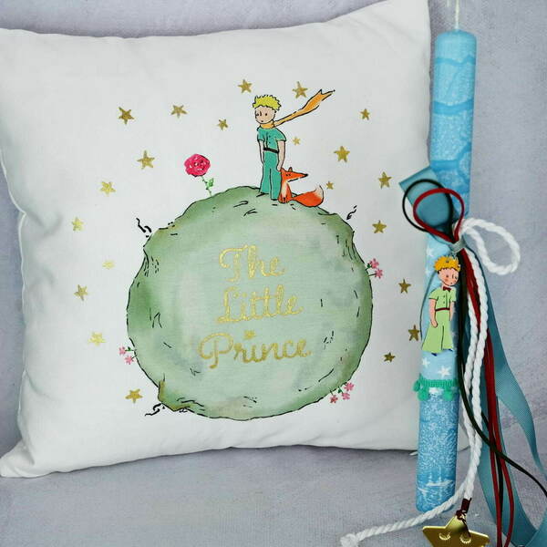 Σετ λαμπάδα με μαξιλάρι Μικρό Πρίγκιπα - γαλάζιο - λαμπάδες, για παιδιά, για εφήβους, πρίγκηπες - 2